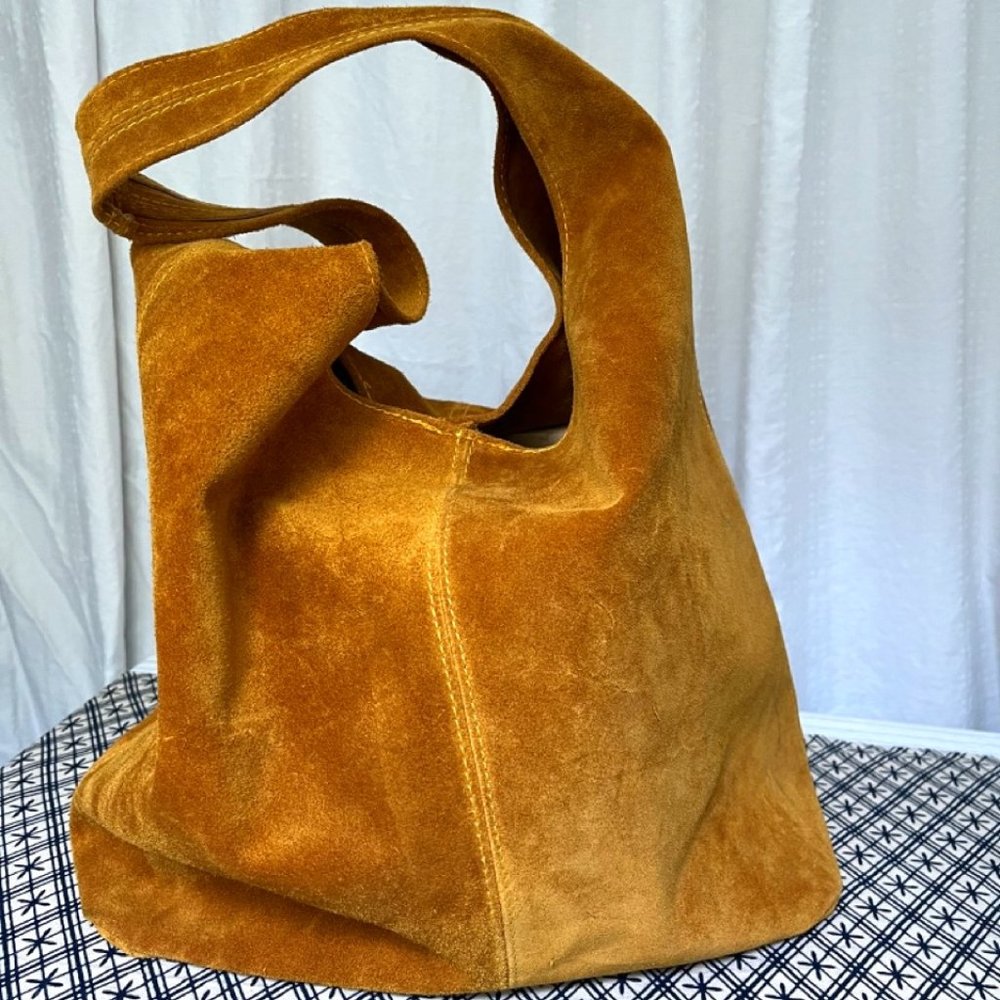 Gold Suede Italian Leather Book Bag